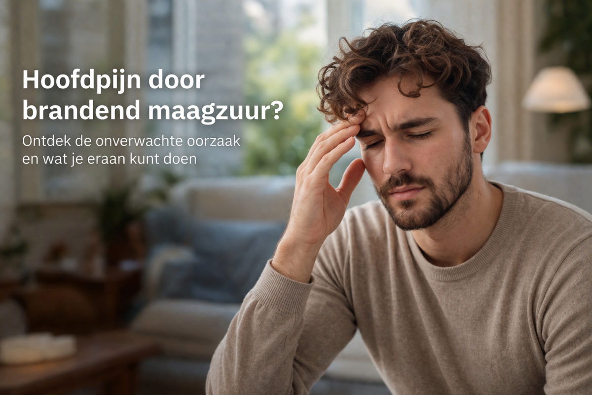 Man met hoofdpijn en druk op de borst door klachten van brandend maagzuur en reflux